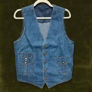 Vintage 70s Lee Set Denim Western Vest - Made in USA - RARE Size Large (42R)